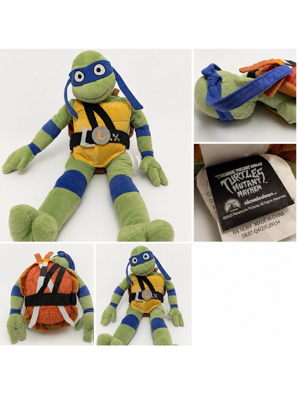 Nickelodeon TMNT Leonardo Plush Stuffed Turtle w/ Orange Shell Backpack 2023